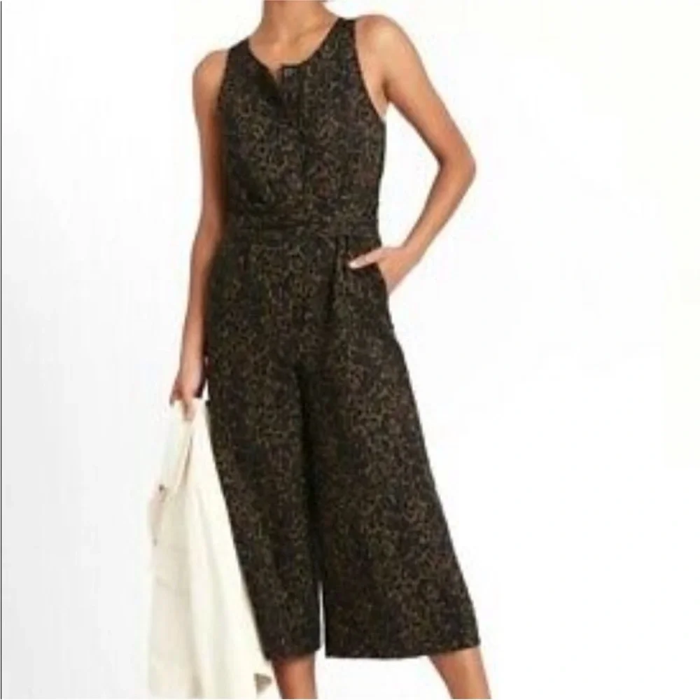 Banana Republic linen blend leopard print jumpsuit 8